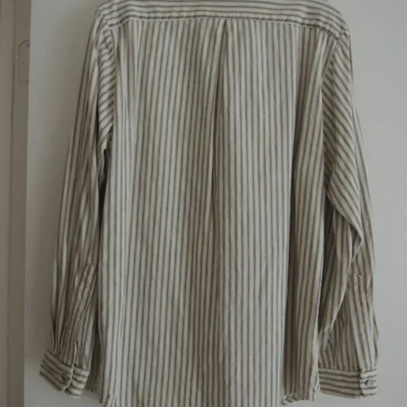 Banana Republic Shirt Size M Off White + Tan Cotton Ticking L/S - Vtg 80s Label
